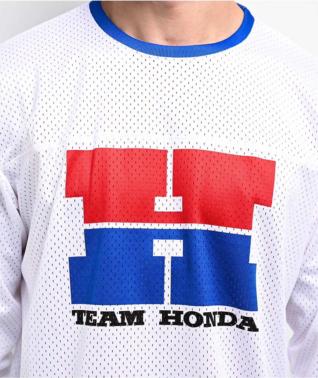 Honda Racing Men's Alpha White Long Sleeve Crewneck Mesh Jersey Shirt (Large, White)
