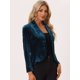 thumbnail image 2 of Blazer con solapa con muescas para mujer, manga larga, para oficina, negocios, con botones, de terciopelo Azul Pavo Real M, 2 of 6