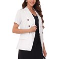 thumbnail image 4 of INSPIRE CHIC Women's Office Short Sleeve Turndown Collar Double Breasted Flap Pockets Blazer L White, 4 of 6