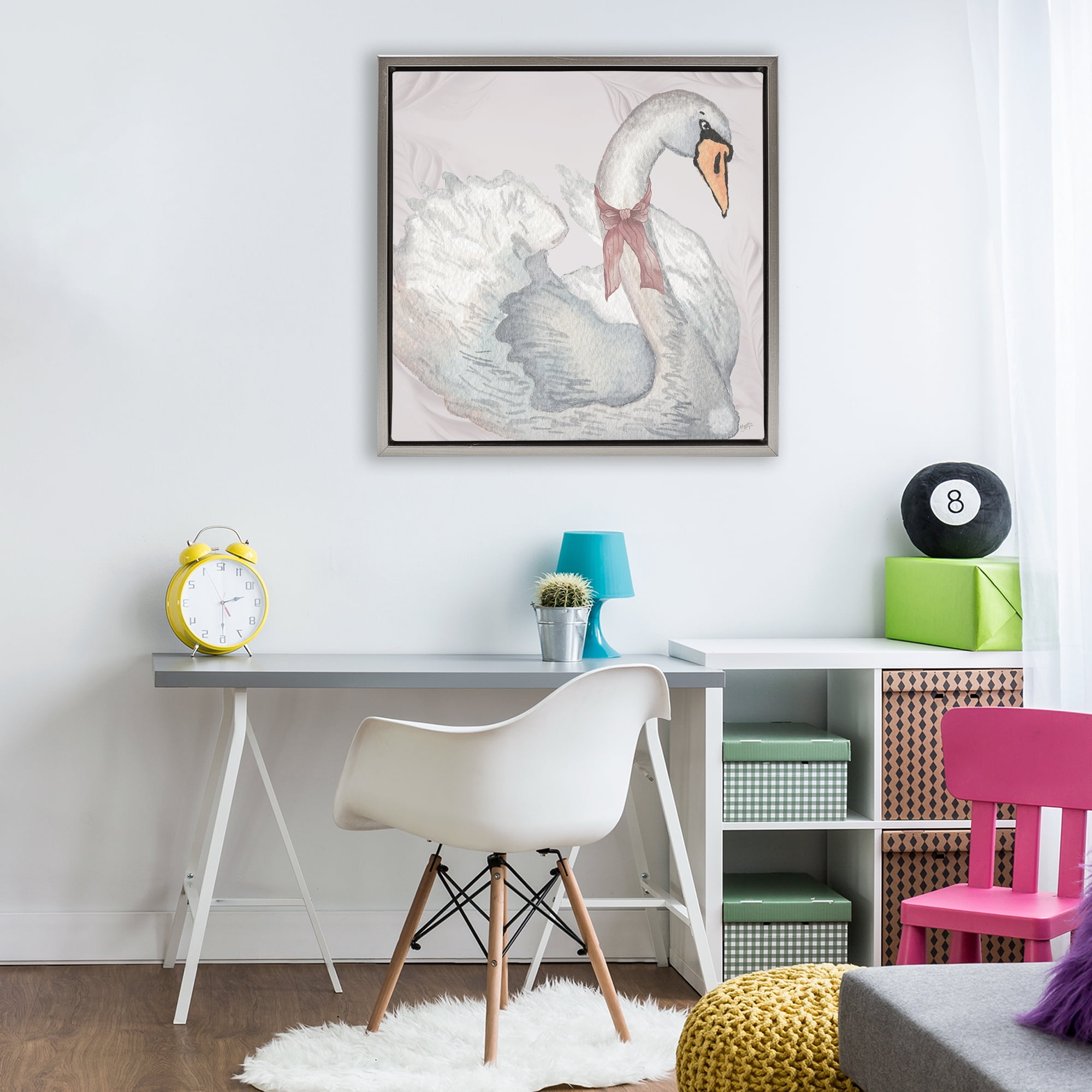 Stupell Industries Subdued Classic Swan Gray Framed Floater Canvas Wall Art, design by Elizabeth Medley