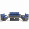 thumbnail image 2 of Patiobula Patio Luxury Oversized Furniture Set with Fire Pit Table, Outdoor All-Weather Sectional Swivel Rocker Chairs Sets, Wicker Conversation Set for Porch, Balcony, Deck, Gray/Navy, 2 of 12
