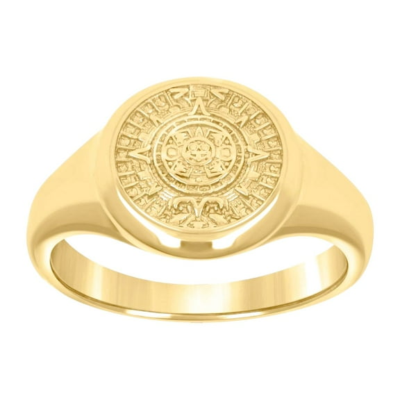 10k Yellow Gold Mens Aztec Calendar Fashion Ring 15.8x15.8mm Wide Ring for Men - 3.3 Grams