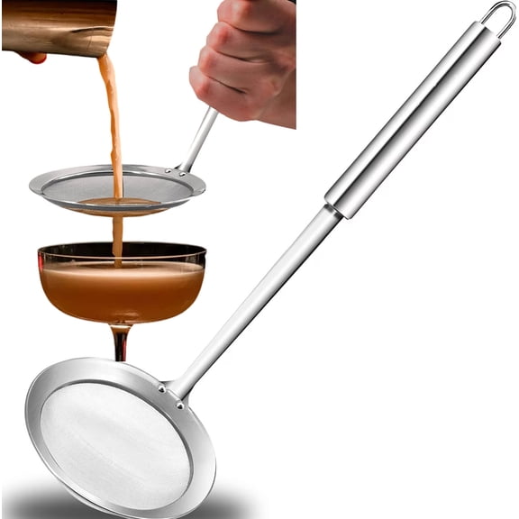 Stainless Steel Skimmer Spoon Set of 3 - Fine Mesh Food Strainer with Long Handle for Cooking, Frying, Grease & Foam Removal