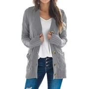 Astylish Women's Plus Size Cardigan Sweaters Chunky Cable Knit Button Down Cardigans Long Sleeve Colorblock Open Front Sweater Coat Fall Winter Outerwear with Pockets Female S-4XL