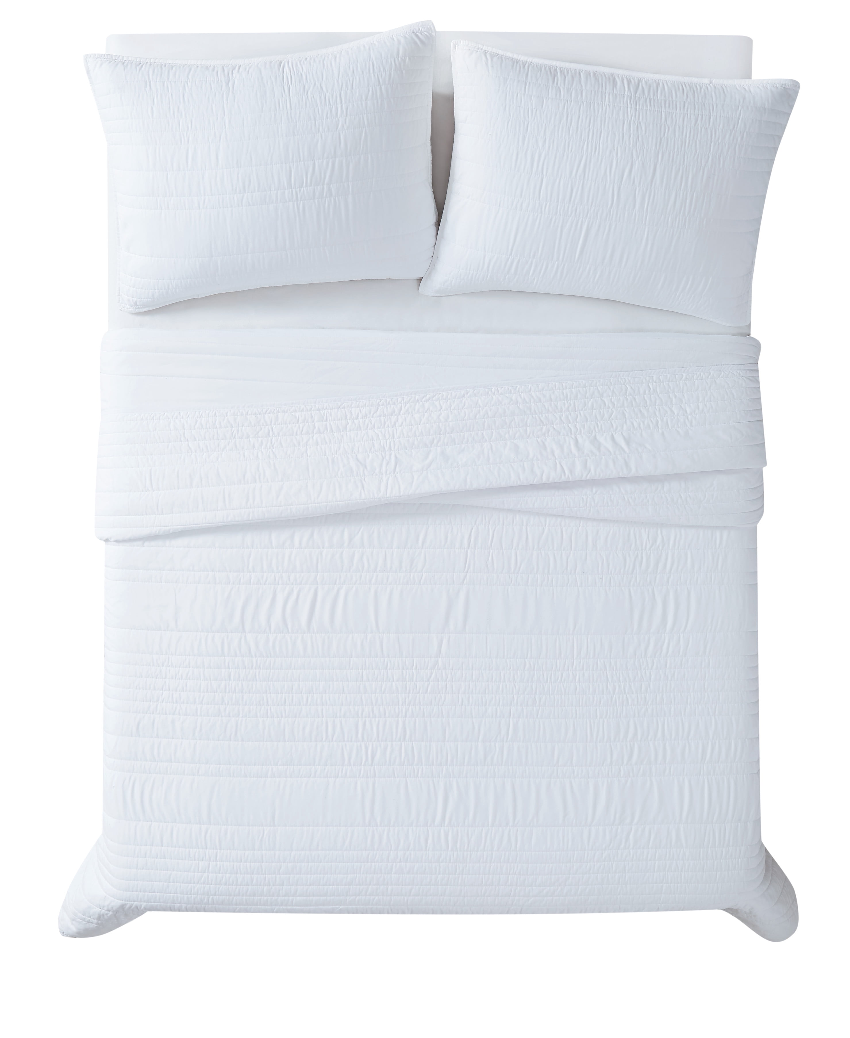 Truly Calm Antimicrobial 100% Microfiber Polyester White 3-Piece King Quilt Set, Solid Casual themed, Adult Bedding, OEKO-TEX Certified