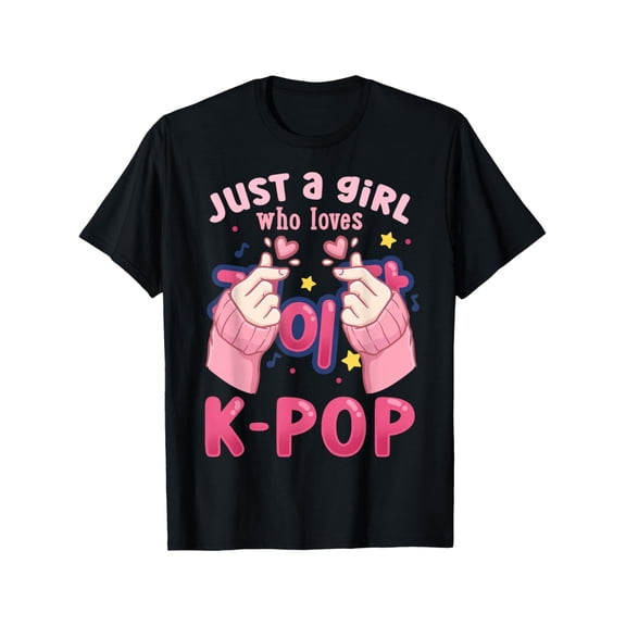 Just A Girl Who Loves Kpop Finger Heart Graphic T Shirt For Teen Girls Cute Kawaii Style Birthday Gift Unisex Short Sleeve Cotton Tee