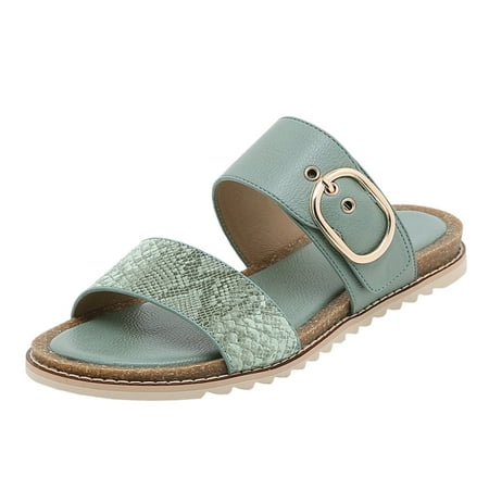 

Cathalem New Summer Girls Flat Bottom Metal Buckle Casual FASHION Women Sandals And Slippers Green 39