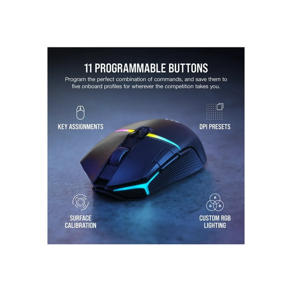 CORSAIR NIGHTSABRE WIRELESS RGB - Mouse - right and left-handed - optical - 11 buttons - wireless - Bluetooth, 2.4 GHz - USB wireless receiver
