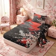 thumbnail image 2 of Manfei Stylized Temple Twin Sheet Sets for Girls Women, Red Moon Blossom Bedding, Black Red White 3 Pieces, 1 Flat Sheet, 1 Fitted Sheet and 1 Pillowcase, 2 of 6