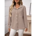 thumbnail image 4 of Womens Button Down Shirts Striped Classic Long Sleeve Collared Office Work Blouses Tops with Pocket Khaki M, 4 of 7