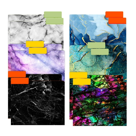 WIRESTER Set 12pcs Decorative File Folders with 1/3 Cut Tab, Pretty Letter-Size Holders for Office (6 Designs) - Galaxy Marble