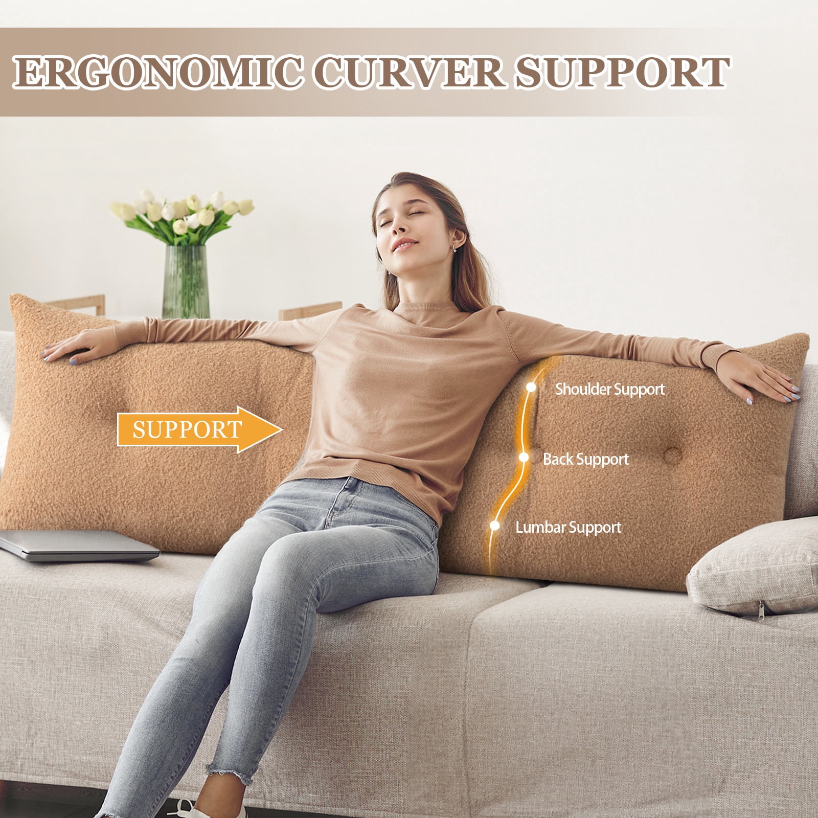 ANMINY Headboard Pillow, Teddy Velvet Fabric, Bed Rest Reading Pillow, Removable & Washable Cover, Daybed Wedge Pillow for King Beds