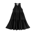 thumbnail image 4 of Mlqidk Cute Dresses for Girls Size 10-12 Crew Neck Sleeveless Ruffle Dress Summer Teens Trendy a Line Boho Birthday Solid color Midi Dress Black 12-14 Years, 4 of 4