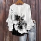 thumbnail image 1 of Tejiojio Women's Casual Printed Top Lace Trim V-Neck 3/4 Sleeves Button Down Fashionable Daily Wear, 1 of 6
