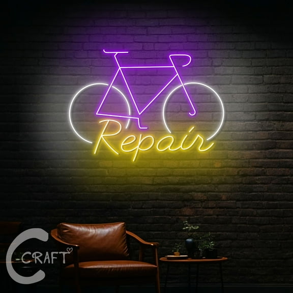 C-CRAFT Bike Repair Neon Sign LED Light 23 inch for Bicycle Shop Wall Art Decor