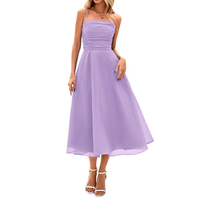 Vestido PRETTYGARDEN de verano con tirantes finos para mujer, color morado