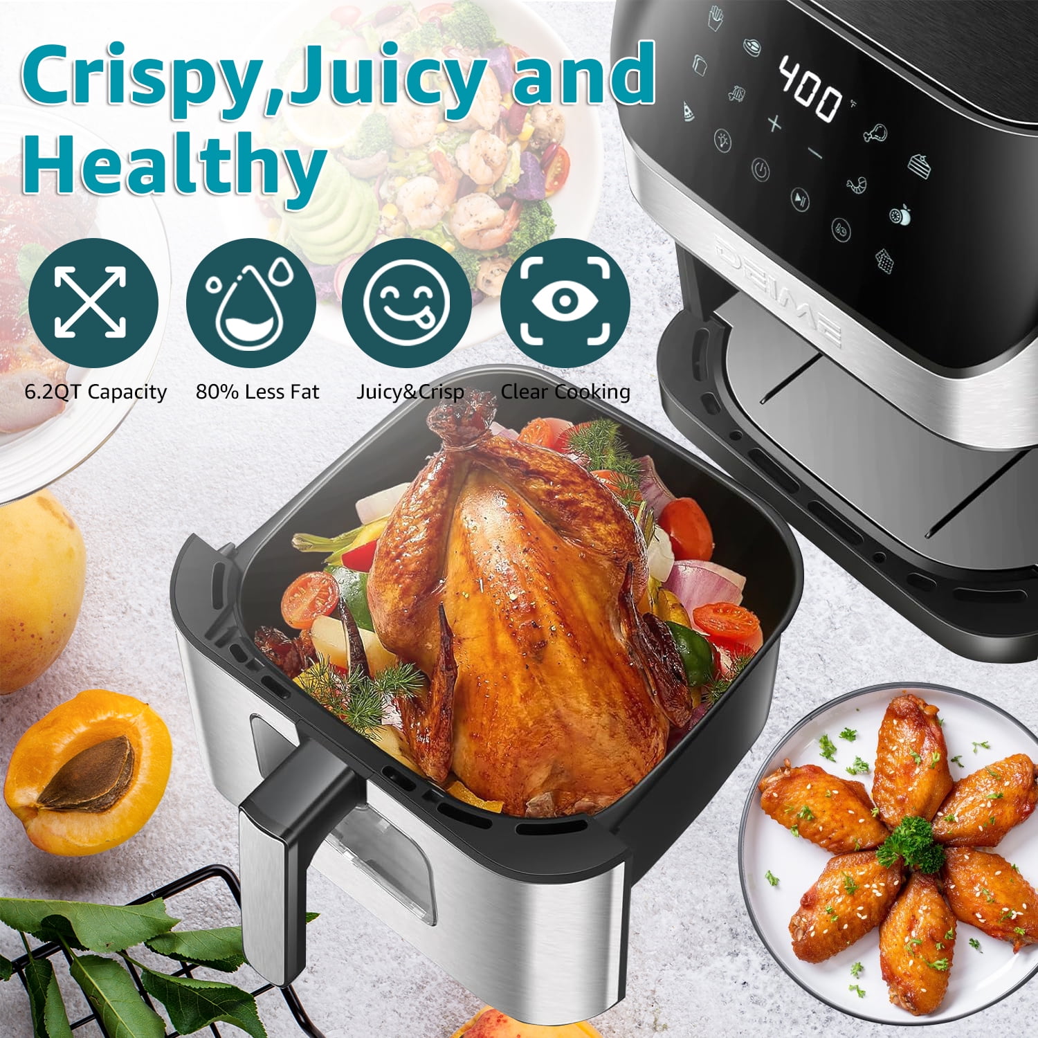 DEIME Air Fryer 6.2 QT Oilless 1500W Large Capacity Oven 12 Functions Air Fryers Healthy Cooker with(图3)