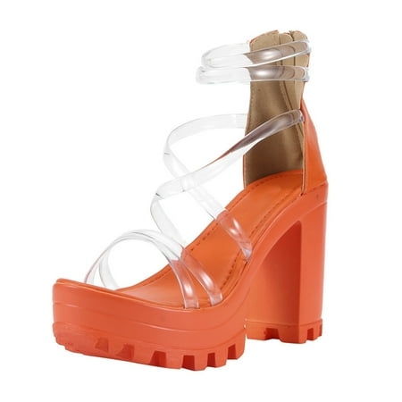 

Juebong Women s Chunky Heels Zippered Waterproof Platform High heels Shoes Sandals Orange Size 8.5