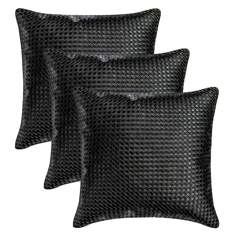 The HomeCentric Decorative Black 20 x20 50x50 cm Throw Pillows Faux leather Textured Basket Weave Solid Metallic Throw Pillows For Couch Solid Pattern Modern Style Tanner Black Walmart