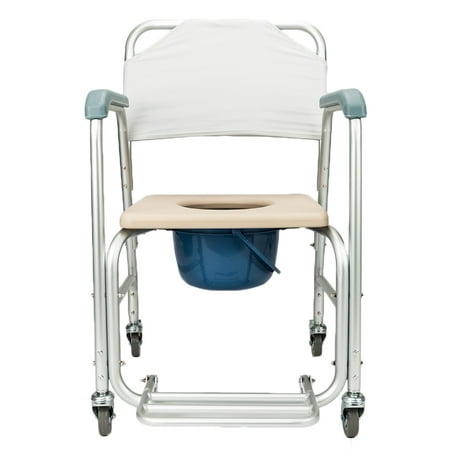 Zimtown Multiple Function Transport Wheelchair Bedside Toilet Transfer Chair White