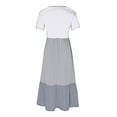 thumbnail image 4 of pimelu Dresses for Women Womens Dresses Beach Loose Flowy Pleated Ruffle Swing Long Sundress with Pocket Summer Vintage Color Block Short Sleeve Round Neck Girls Maxi Dresses, 4 of 5