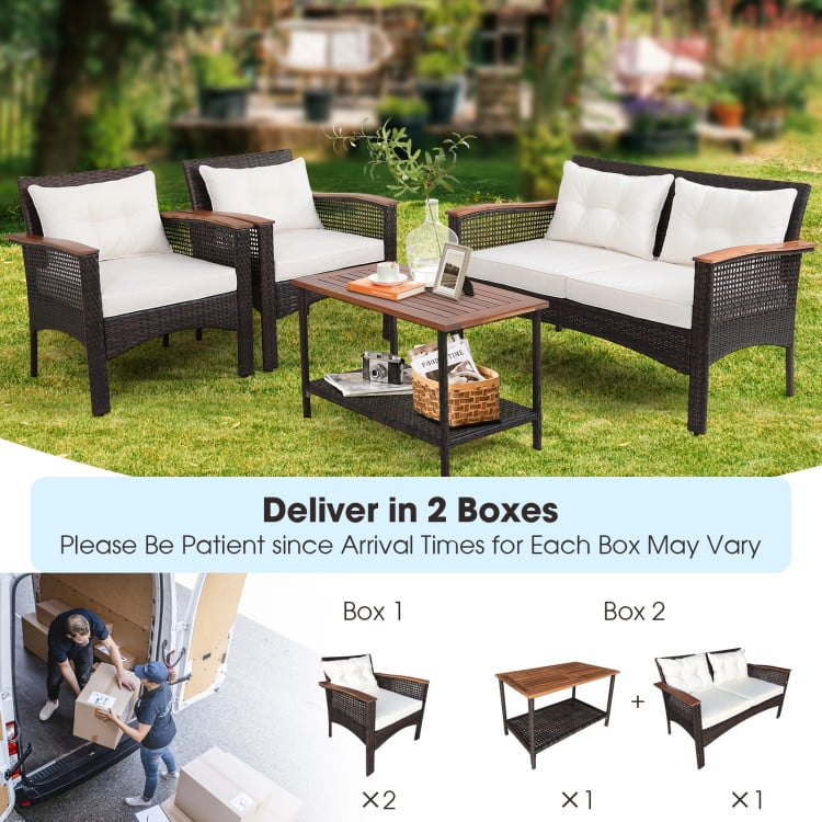 Aimee Lii 4 Pieces Patio Rattan Furniture Set with Acacia Wood Tabletop, Outdoor Patio Furniture