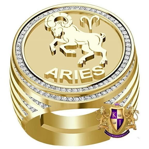 Real Genuine Diamond 1.00 Cwt. Zodiac Sign Aries Ram Astrology Band 10k Gold On Men's Ring