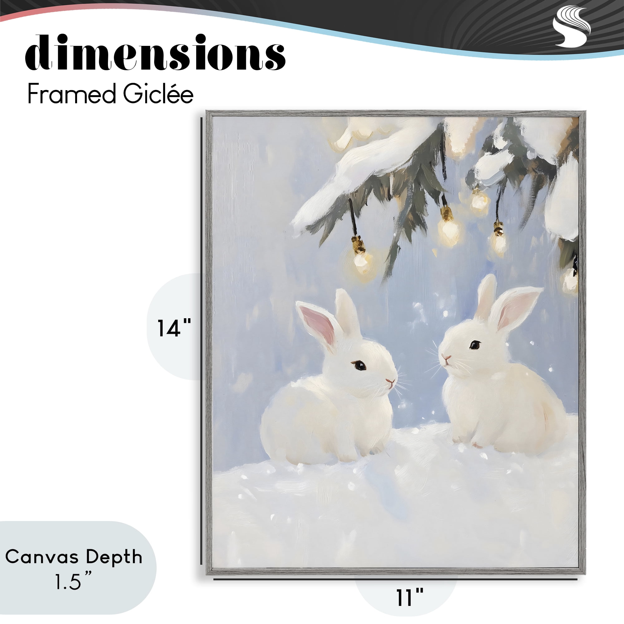 Stupell Industries Winter Bunnies Under Twinkling Lights Gray Framed Giclee Art, design by The Prints Vibe