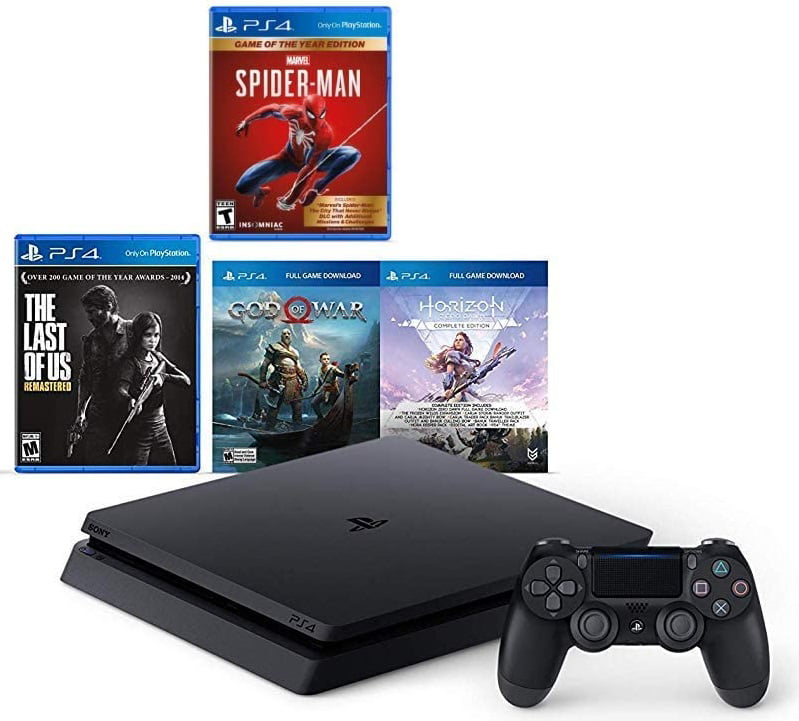 Playstation 4 (PS4) 1TB Slim Holiday Ultimate Bundle: God of war, the last of US remastered, Horizon Zero Dawn and Marvel's Spider-Man: Game of The Year Edition