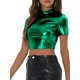 thumbnail image 4 of INSPIRAR CHIC Blusas Cortas de Cuello Alto de Fiesta para Mujeres de Manga Corta Metálicas L Verde, 4 of 6