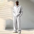 thumbnail image 4 of Men's 2 Piece Oversized Tracksuit Waffle Quarter Button Polo Shirts & Wide Leg Sweatpant Fall Fashion Matching Sets L, 4 of 9