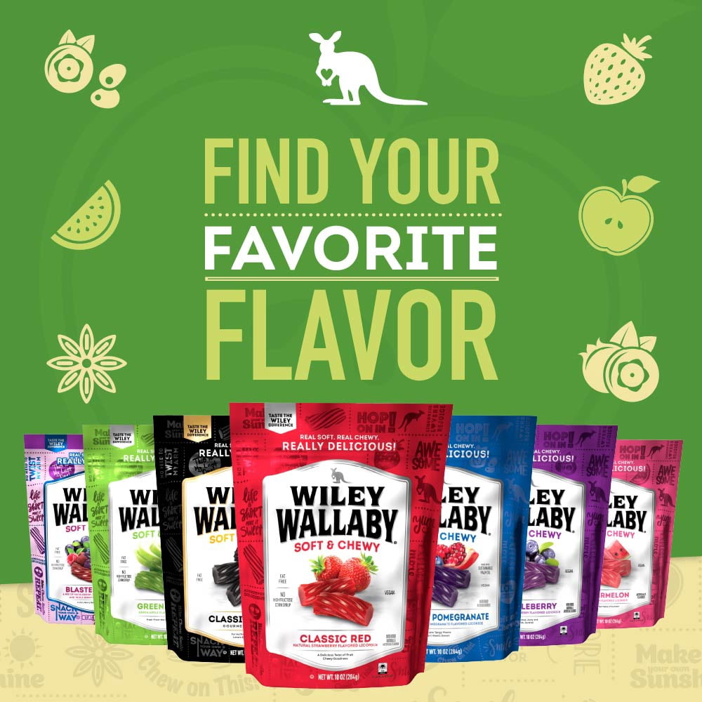 Wiley Wallaby Licorice 10 Ounce Classic Gourmet Soft & Chewy Australian Green Apple Licorice Candy Twists, 10 Pack