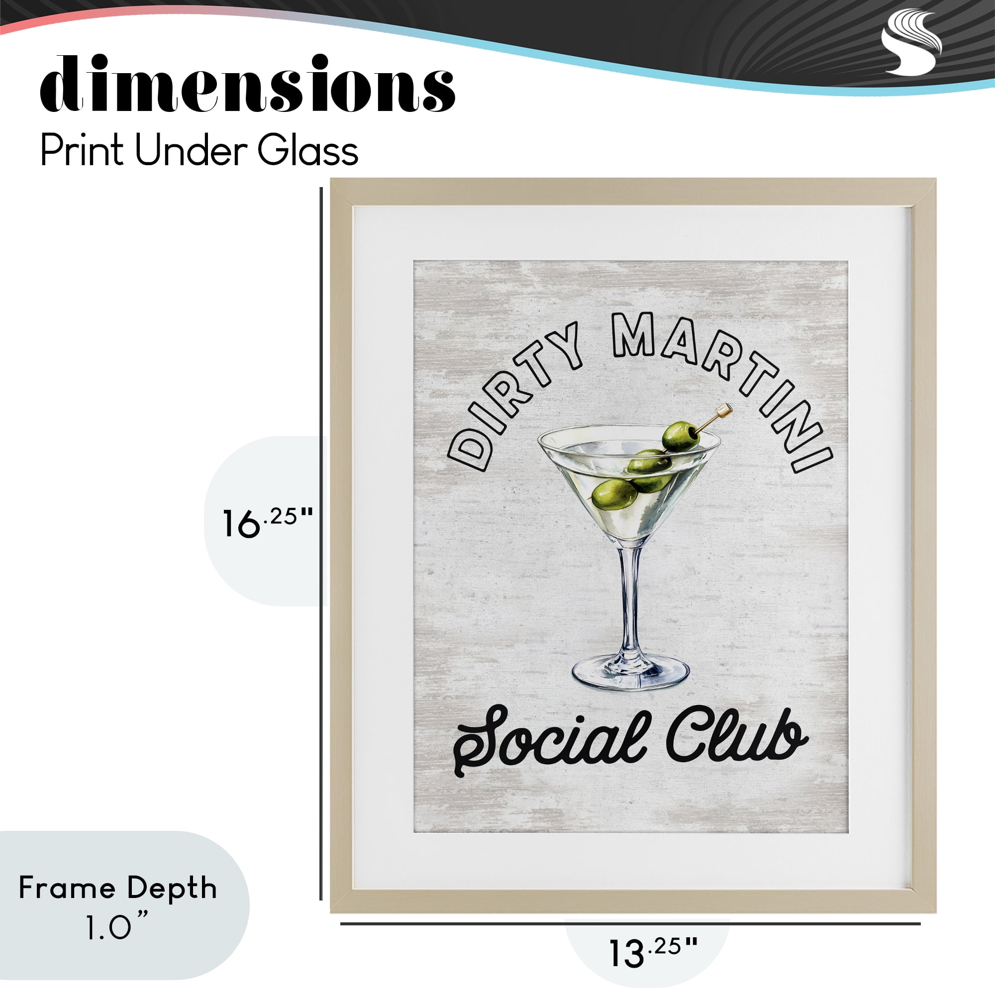 Stupell Industries Dirty Martini Social Club Birch Framed Print Under Glass, design by Lettered and Lined