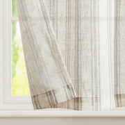 Curtainking Striped Kitchen Curtains Linen Cafe Curtains Semi-Sheer Farmhouse Tier Curtains 26x36 inch 2 Panels Short Curtains Rod Pocket Grey on Beige