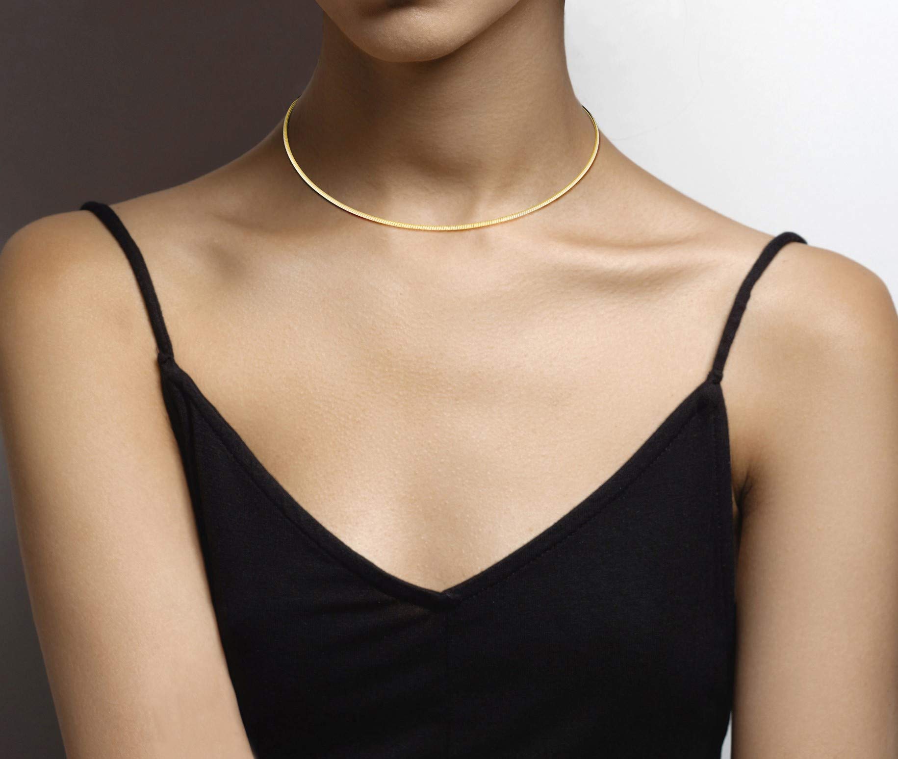 Miabella 18K Gold Over 925 Sterling Silver Italian 2mm or 2.5mm Solid Dome Omega Link Chain Necklace for Women 16 + 2 inch ext. Made in Italy (2.5mm)