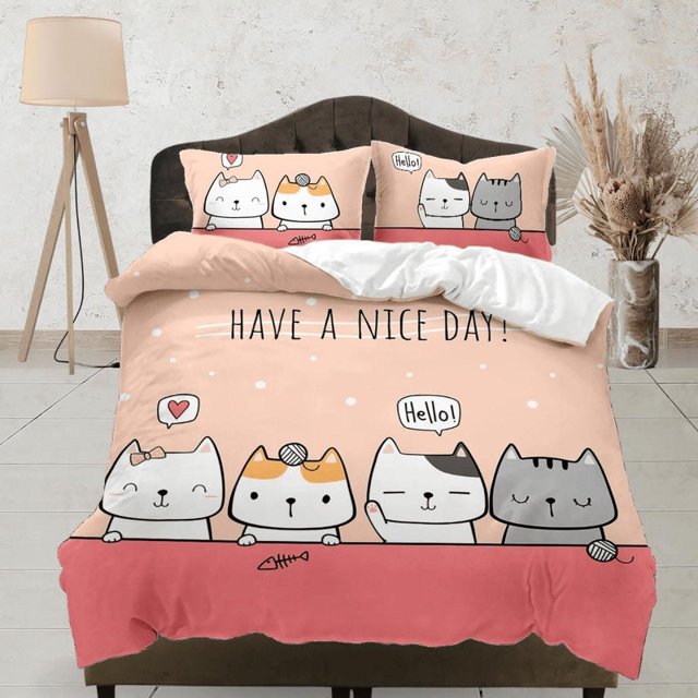 Have A Nice Day, Ropa de Cama Gato, Ropa de Cama para Niños Pequeños, Juego de Funda Nórdica Infantil, Regalo para