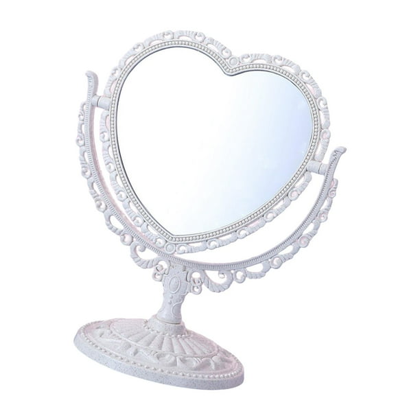 Espejo de maquillaje de escritorio, espejo cosmético retro europeo para mesa. Corazón Beige