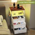 thumbnail image 4 of Table de Chevet avec 3 Tiroirs en Tissu, Table de Nuit avec Station de Charge, Table de Nuit LED avec Crochets, Table de Chevet avec Rangement Chambre Noyer, 4 of 14