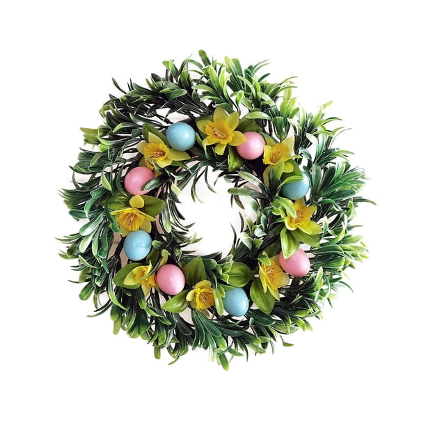 30cm Corona de Pascua para puerta delantera decorada con huevos artificiales, coronas de flores, pared, ventana, granja, decoraciones interiores y exteriores
