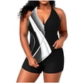 thumbnail image 2 of XUNKUSGA Plus Size Women's Tankini Swimsuits Fashion V Neck Halter Swimsuit for Women Classic Soild Color Flowy Swim Tops with Boy Shorts for Beach,Black,2XL, 2 of 7