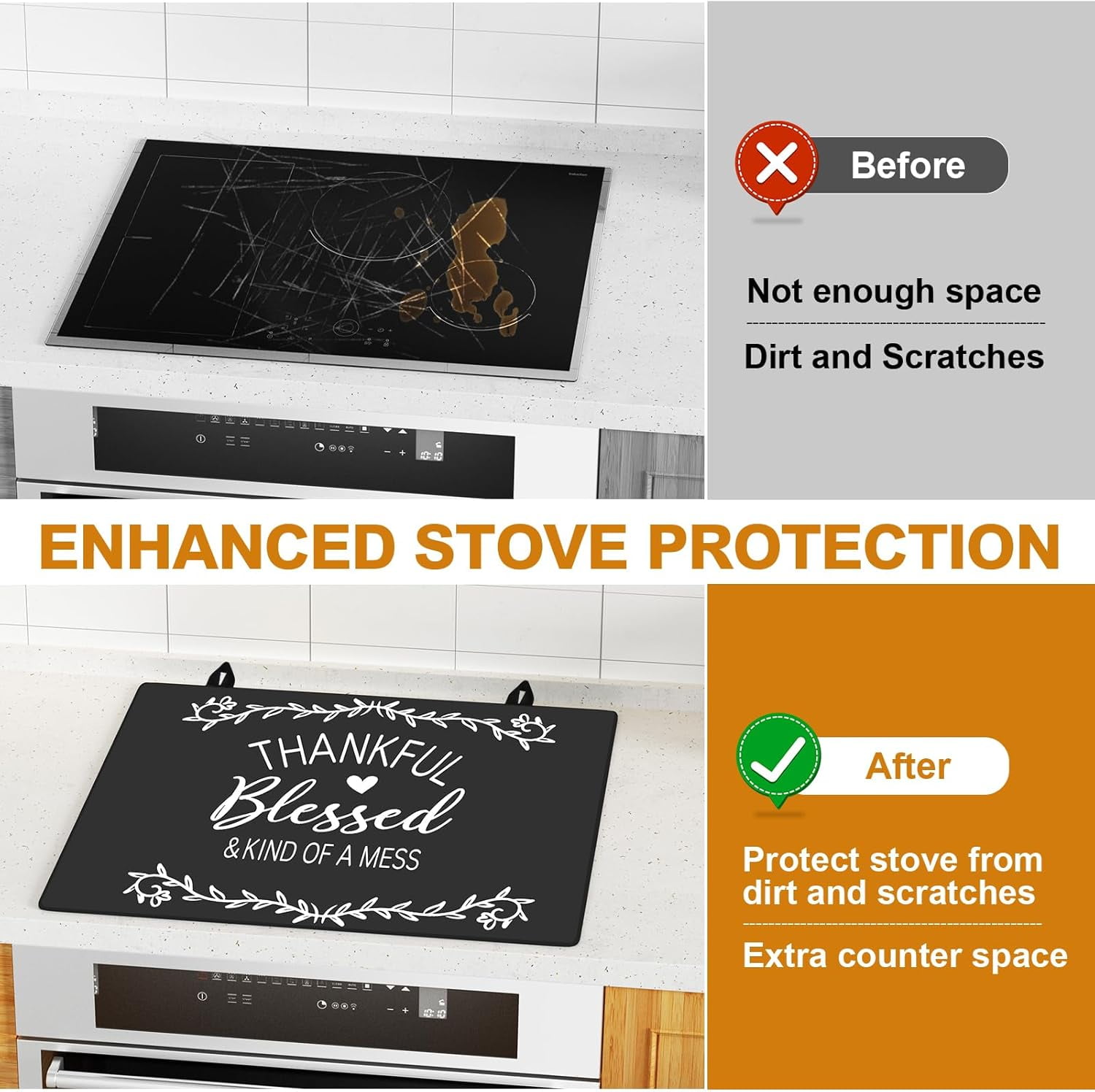 Stove Top Cover for Electric Stove (28.5"x20.5") - Ceramic Glass Cooktop Protector, Heat Resistant Range Cover, Flat RV Stovetop Protector, Multipurpose Dish Drying Mat for Kitchen