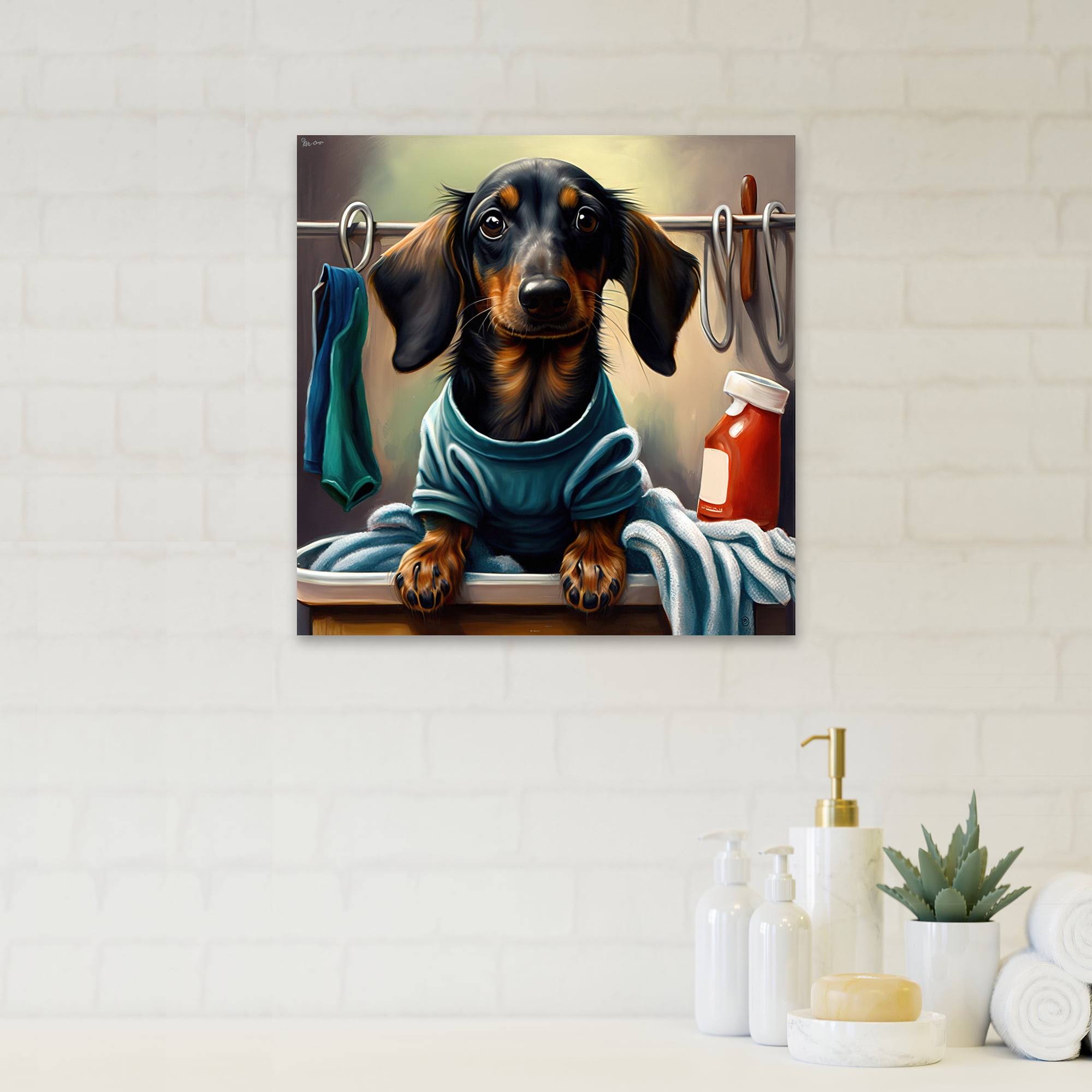 Designart Dachshund Doing The Laundry II Canvas Wall Art
