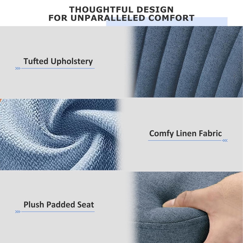 TINKLE WELL Modern Office Desk Chair, Rolling Vanity Swivel Task Chair with Wheels, Stylish Comfortable Armless Backrest for Home, Bedroom, Office, Study, Blue