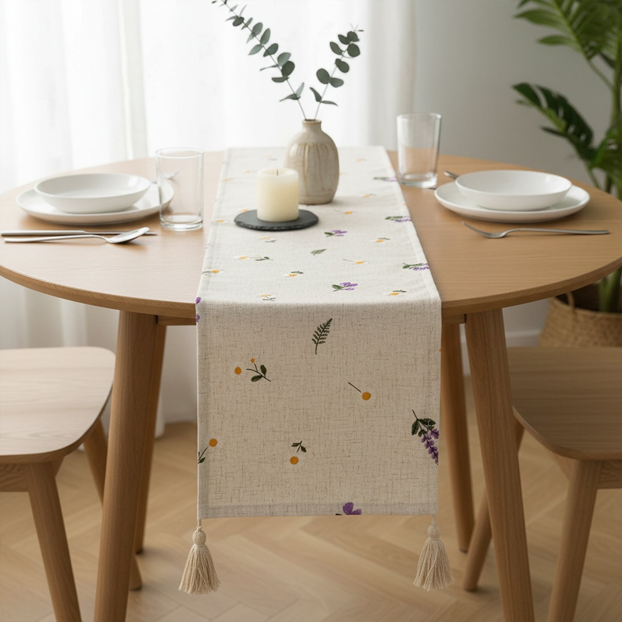 Unique Bargains Table Runner for Kitchen Decor with Tassel Lavender 11.8x70.9in