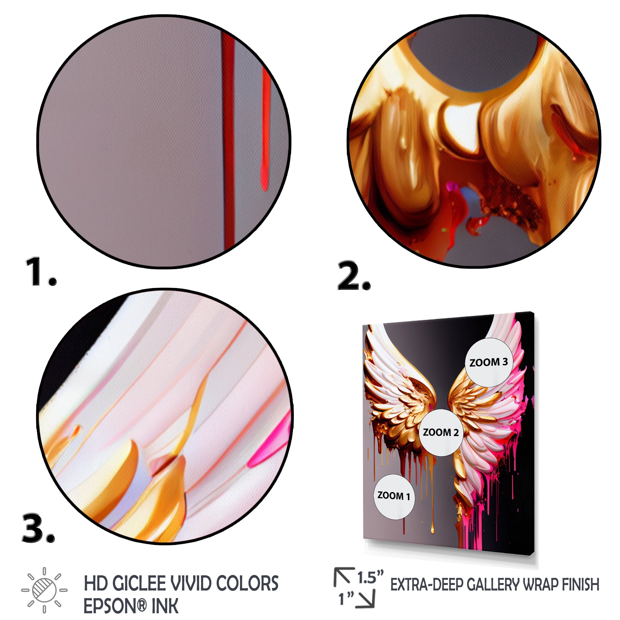 Designart Pink,Gold And Black Angel Wings IV Canvas Wall Art