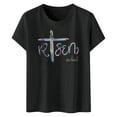 thumbnail image 5 of Alun Easter T Shirts for Women He Is Risen T-Shirt Crewneck Short Sleeve Easter Gift Bible Verse Tee Tops Ladies Casual Letter Print Festival Stylish Outfit Black XL, 5 of 5