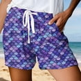 thumbnail image 2 of Arlun Womens Trendy 3D Fish Scale Printing Beach Shorts 2026 Fashion Vacation Outfit Ladies Drawstring Waisted Soft Comfortable Loose Wide Leg Casual Shorts 4-Purple XL, 2 of 4