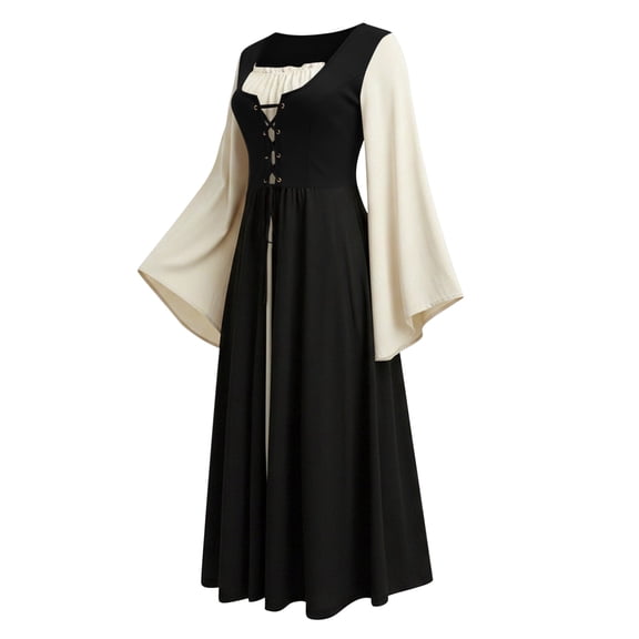 Gytharion Women's Lace Up Medieval Dresses Long Sleeve Classic Gothic Dresses Floor Length Elegant Vintage Costume Dresses for Halloween Cosplay