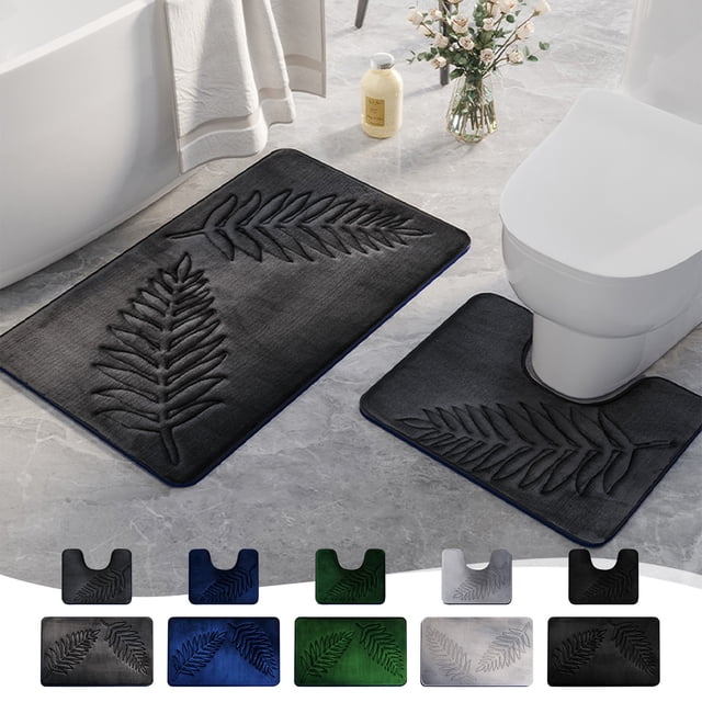 Juego de alfombras de baño Leaf | Alfombrillas antideslizantes absorbentes de agua para baño, puerta, cocina, sala de estar | Espalda moderna de poliéster y goma | Juego de 2 piezas | 16x20 pulgadas