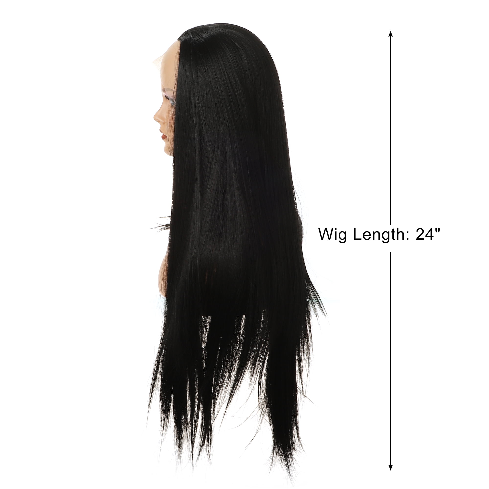 Unique Bargains Lace Front Lightweight Wigs Long Straight Hair for Women Lady Black